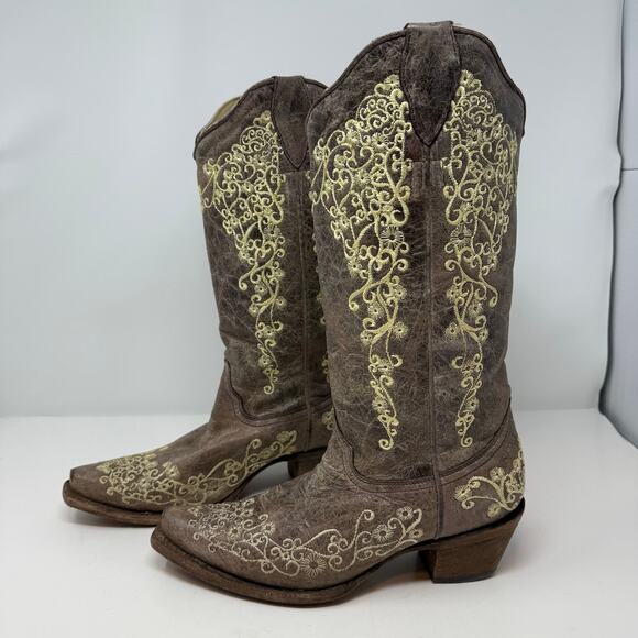 Corral Vintage Shoes - Corral Boots Women's 8.5 M Tan Bone Floral Embroidery Western Boot Rodeo Cowgirl